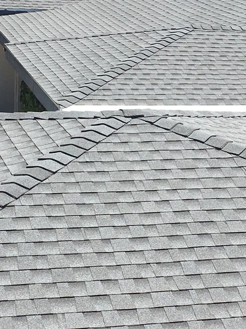 Two images showcasing a building featuring a patterned roof, highlighting its architectural design and aesthetic appeal.